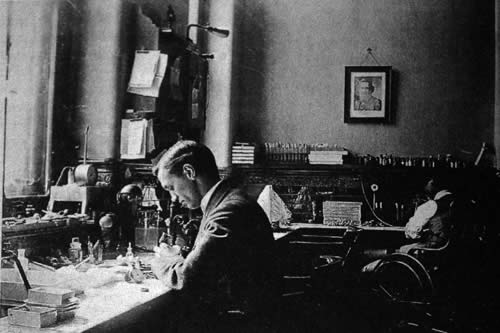 Professor Alexander Fleming at his desk in Queen Mary's Hospital