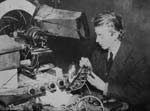 John Logie Baird giving his first public demonstration of television, 1926.